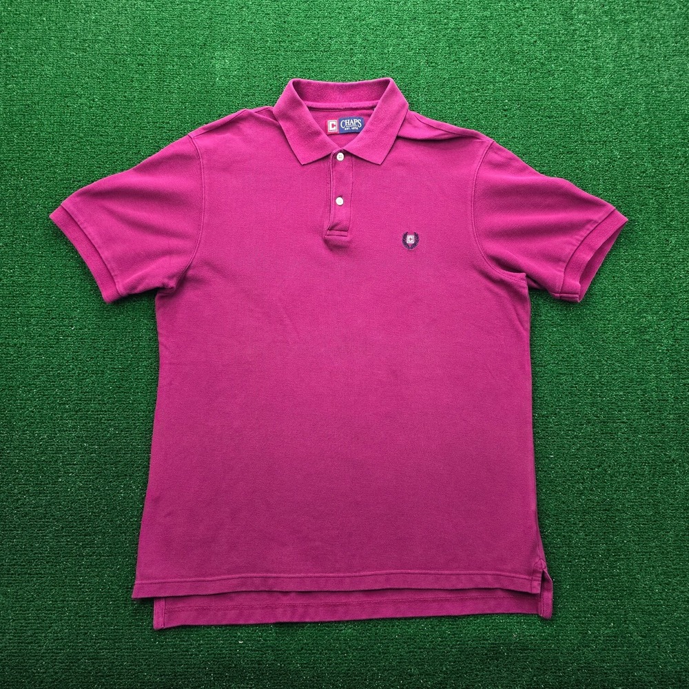 Chaps Solid‎ Pique Polo Shirt Mens Medium Burgundy Short Sleeve Golf Preppy